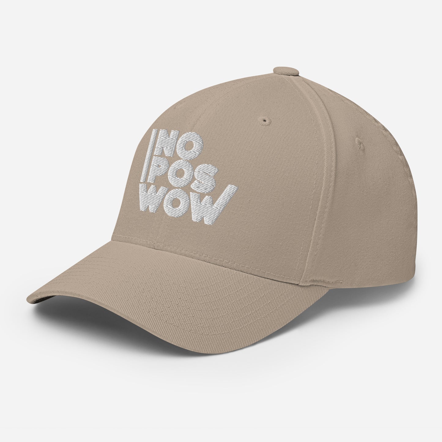 Hat Closed-Back Stretch Cap - Khaki/White (3D Puff)