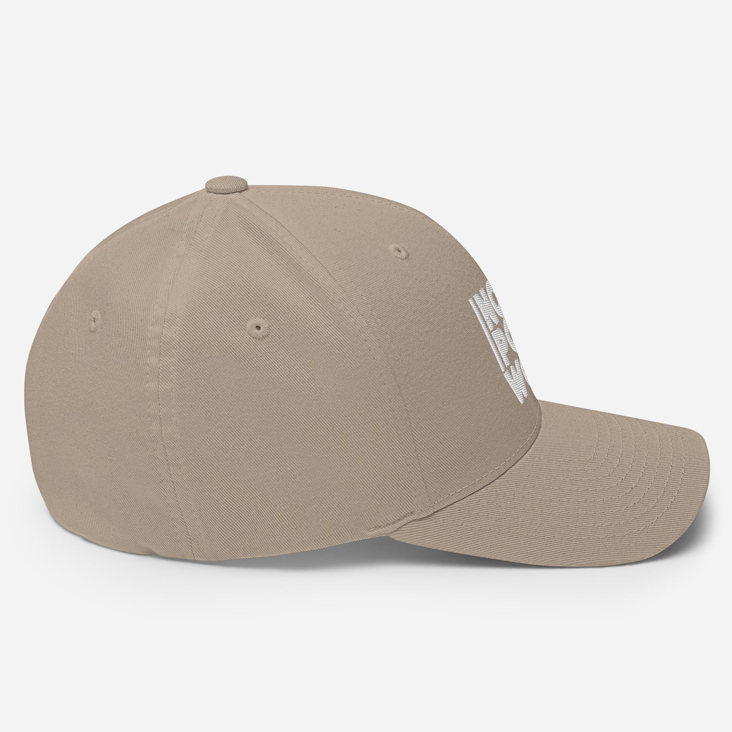 Hat Closed-Back Stretch Cap - Khaki/White (3D Puff)